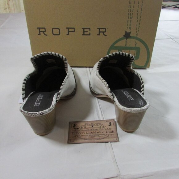 Roper Women's Alma Crackle Leather Heeled Slip On Mule White - Picture 2 of 4